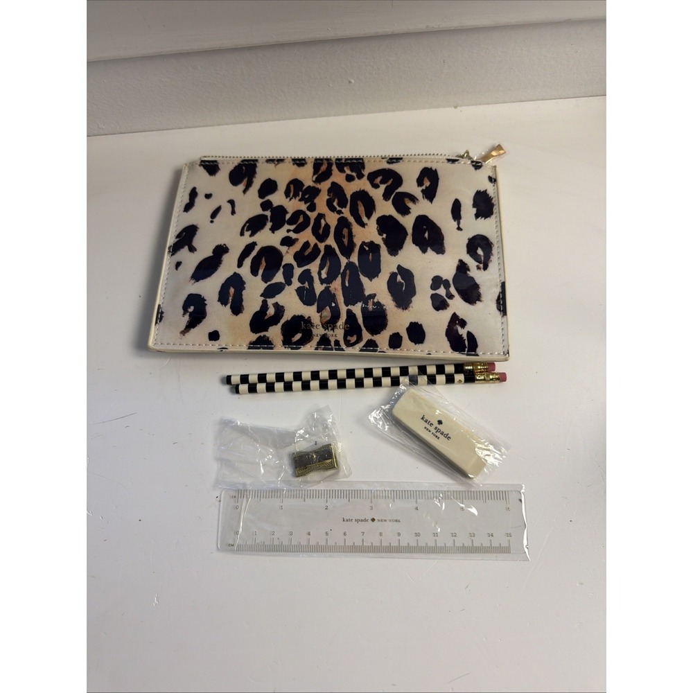 KATE SPADE New York 164752 LEOPARD Pencil Pouch, Sharpener, Eraser, Ruler